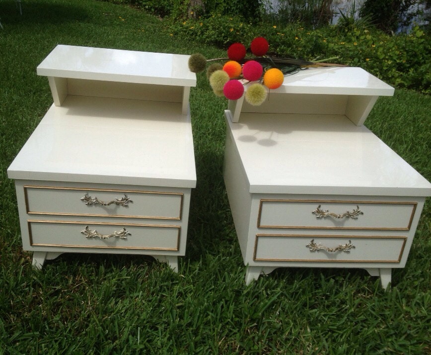 White Nightstands Cedar Lined Hollywood Regency Shabby Chic White 