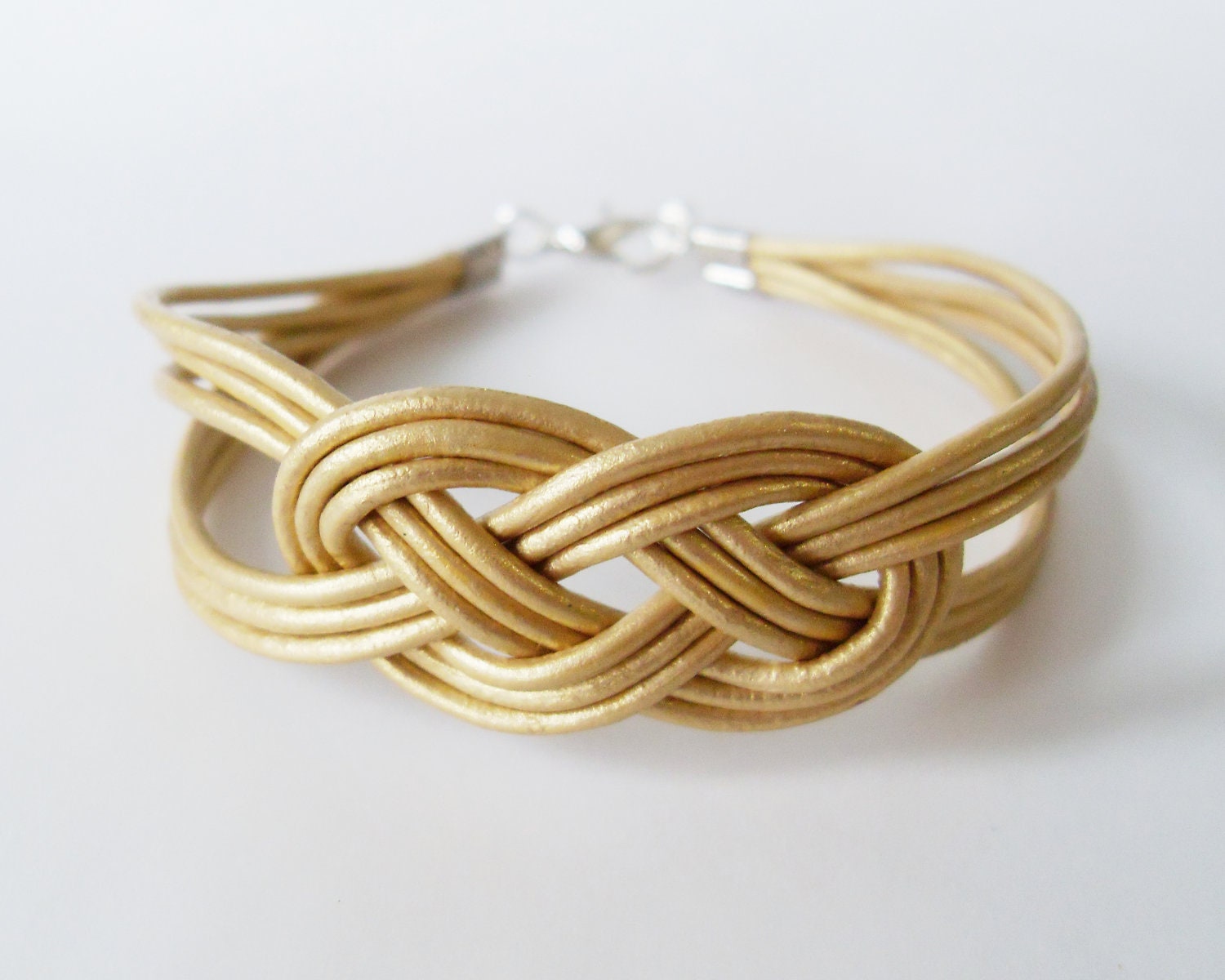 Leather Sailor Knot Bracelet Gold Leather Strap by starryday