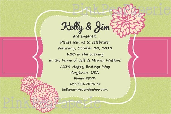 Custom Printable PINK and GREEN BLOSSOM Engagement Invitation Il_570xn