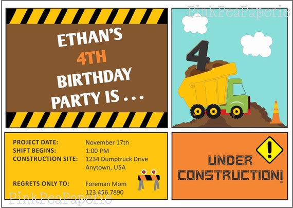 CONSTRUCTION SITE Birthday Invitation - Digital Printable Il_570xn