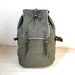 Vintage huge military backpack canvas linen leather rucksack bucket shoulder bag olive green