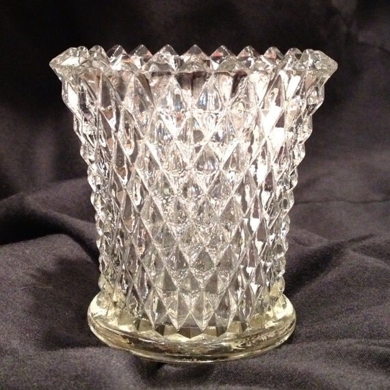 Glass Diamond Cut Votive Candle Holder with Peg