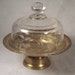 Etched Bronze Covered Glass Dome Cheese Butter Plate Dish