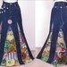Beautiful Denim Upcycled Hippie Gypsy Ethnic Patchwork Beaded Maxi Full Length Wide Skirt sm-med
