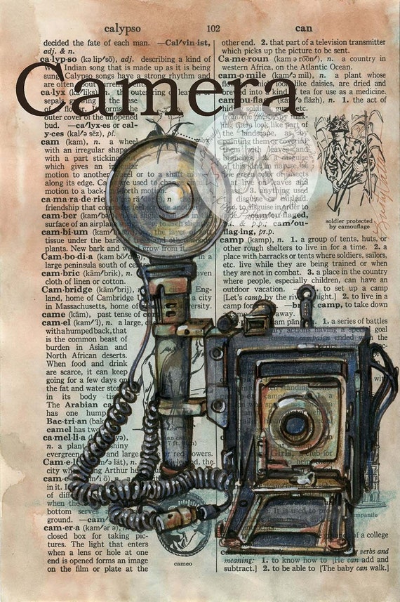 Items similar to PRINT Camera Mixed Media Drawing on 