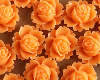CLOSEOUT - 20 pc. Apricot Blooming Lotus Cabochons 18mm x 16mm - RES-174