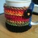 Crocheted mug cosy - black, blue, green, orange, pink, yellow - cup cozy