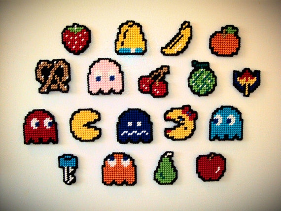 Items similar to Pac Man & Ms. Pac Man Magnets with Ghost and Fruit on Etsy