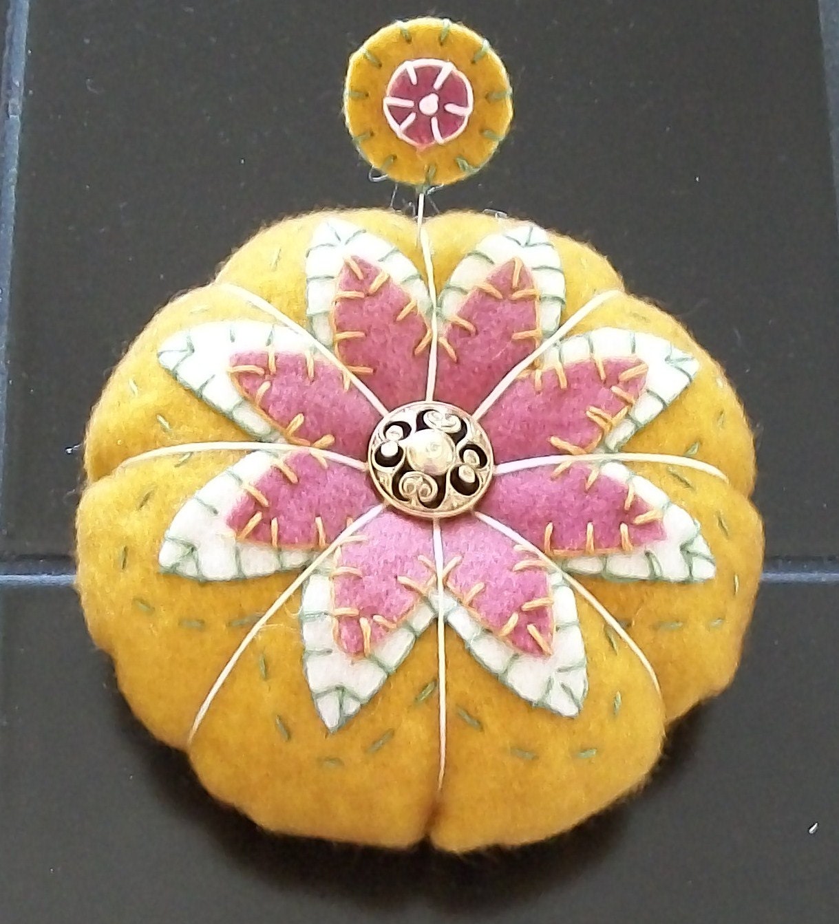 Dark Gold Wool Penny Rug Pincushion