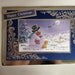 christmas card, royal blue and silver, snowman couple, santa and sleigh, village scene, glittered