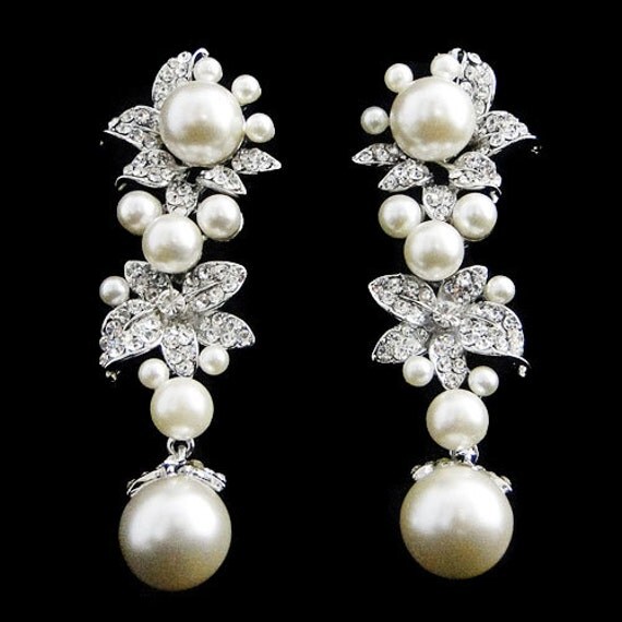 Pearl Bridal Earrings Vintage Inspired Swarovski by Annamall