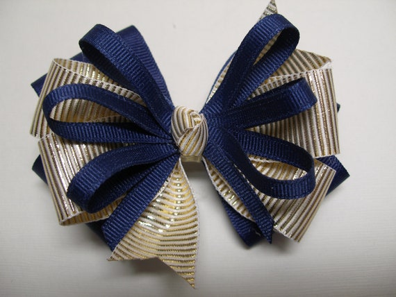 10. Navy Blue and Gold Hair Bow for Special Occasions - wide 9