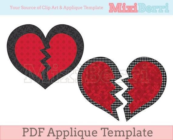 broken heart applique template pdf 2 designs in 1 file