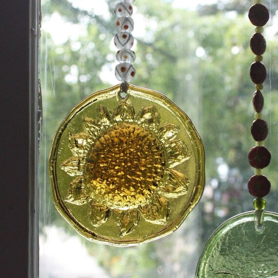 SALE Super Sunflower SunCatcher Pressed Glass Sun Catcher