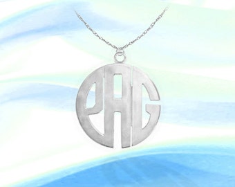 Monogram Initial Necklace - 1 inch Sterling Silver Handcrafted - Personalized Monogram Necklace - Made in USA