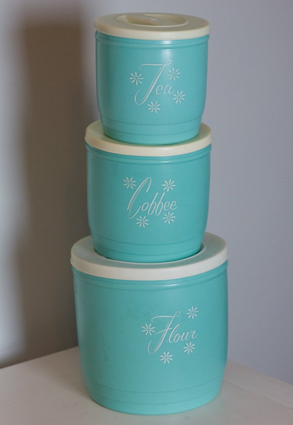 Aqua Blue RETRO Vintage kitchen Canister Set