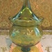 Unique vtg peridot/avocado pedestal apothecary jar