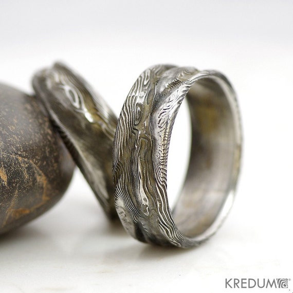 Wedding Ring, Mens band, Womens band - Hand forged stainless damascus ...