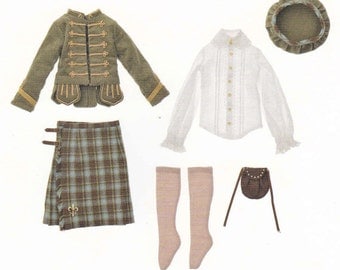 1/4 MSD BJD Unoa Doll Boy Scottish Highland Dress Set Kilt Sporran pdf Scaled E PATTERN in Japanese and Template Titles in English
