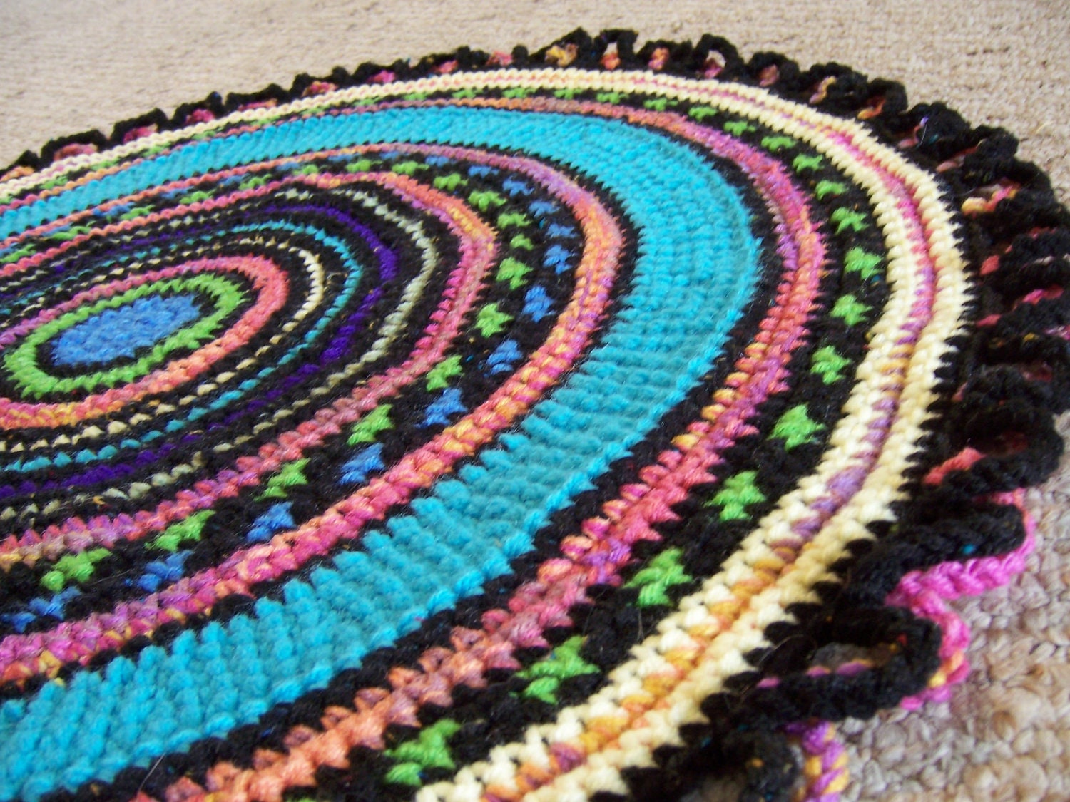 Crochet Rug Reversible Round Yarn Crochet Double Fringe Bright