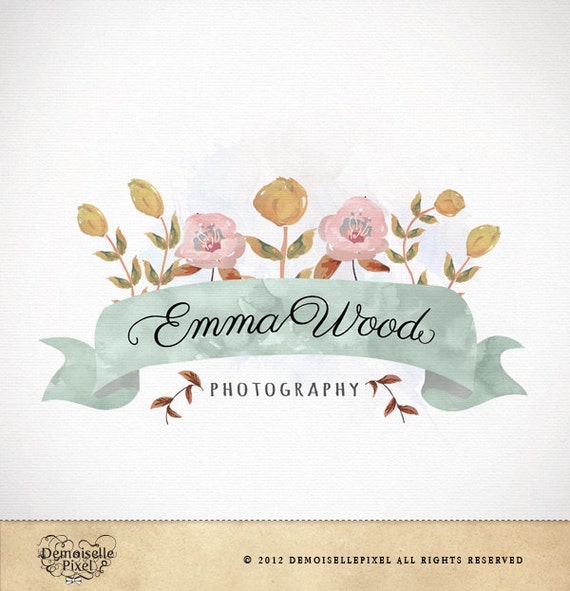 Logo Design Custom Premade Watercolor Flowers by 