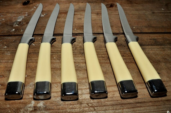 Vintage Set 6 Carvel Hall Steak Knives with Original Holder