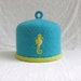 TEA FOR TWO Felted teapot cozy with matching coasters embellished with needle felted Seahorse design