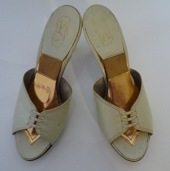 Vintage 1950's Springolators Mules in Pearly by MunequitaVintage