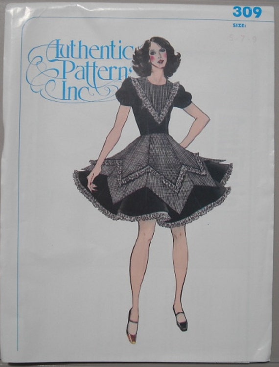 Vintage 70's Authentic Patterns Inc  309   Ladies' Square Dance Dress, Westernwear   Junior Size 5-7-9  UNCUT