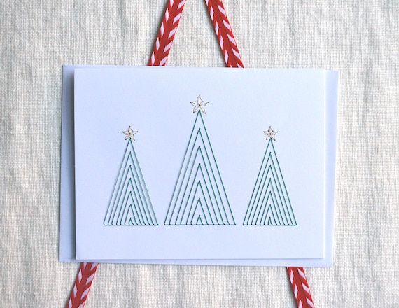 Items similar to Christmas Trees Holiday Card - Embroidered Christmas Card on Etsy