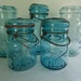 SALE: Vintage Blue Mason Jars, Wedding Vases, Blue Jars, Set of (5)