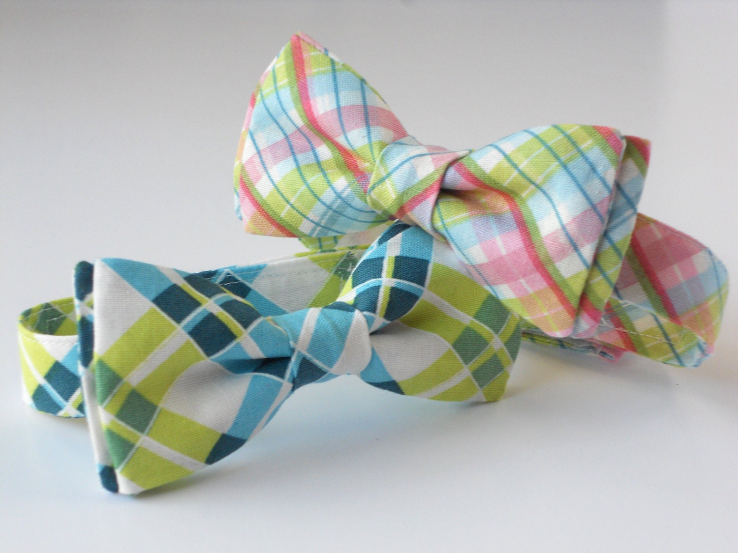 Toddler bow tie in pink plaid or green plaid toddler spring