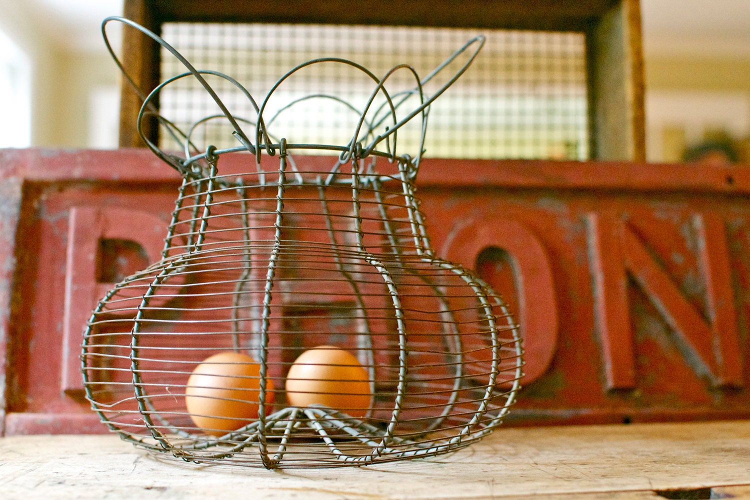 Antique Early Vintage French Wire Egg Basket