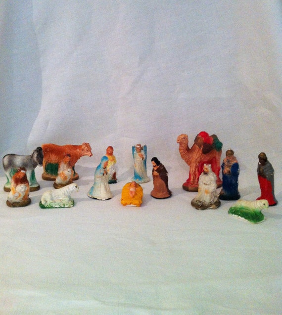 Vintage chalkware nativity creche manger figures by Comforte