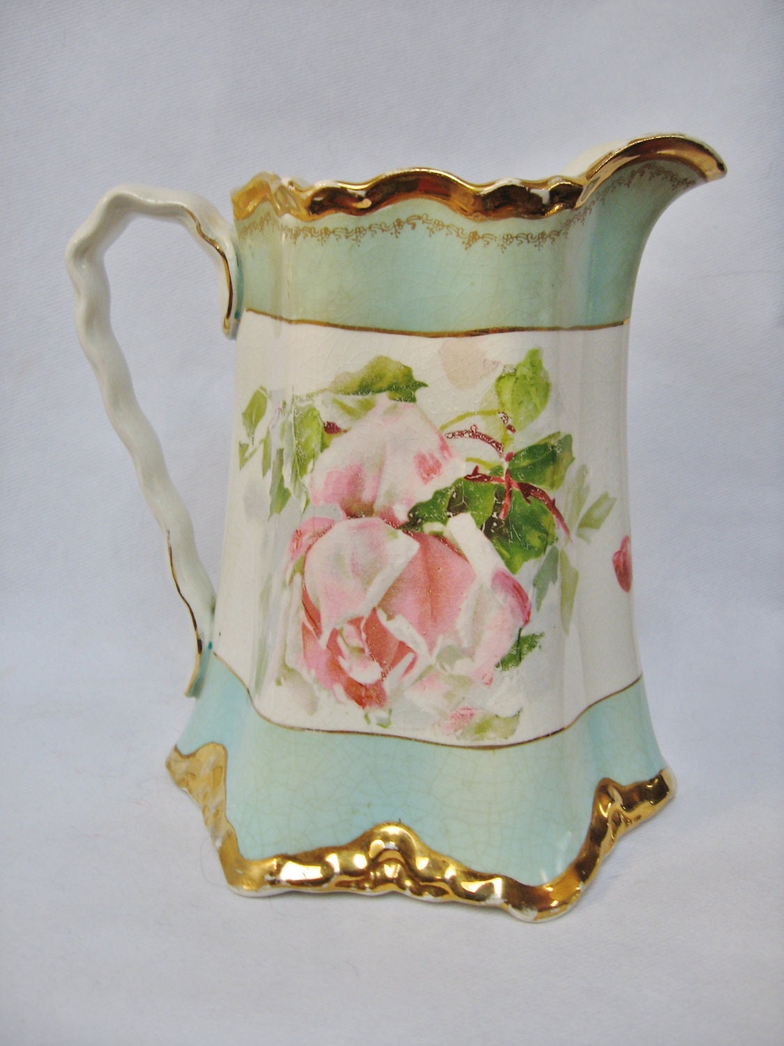 Antique Victorian Style Pitcher with Pink Flowers by PASTRELICS4U2