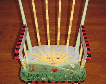 Hand Painted Child's Rocking Chair, custom painted chairs, hand painted furniture, custom gifts for kids, painted rocking chair