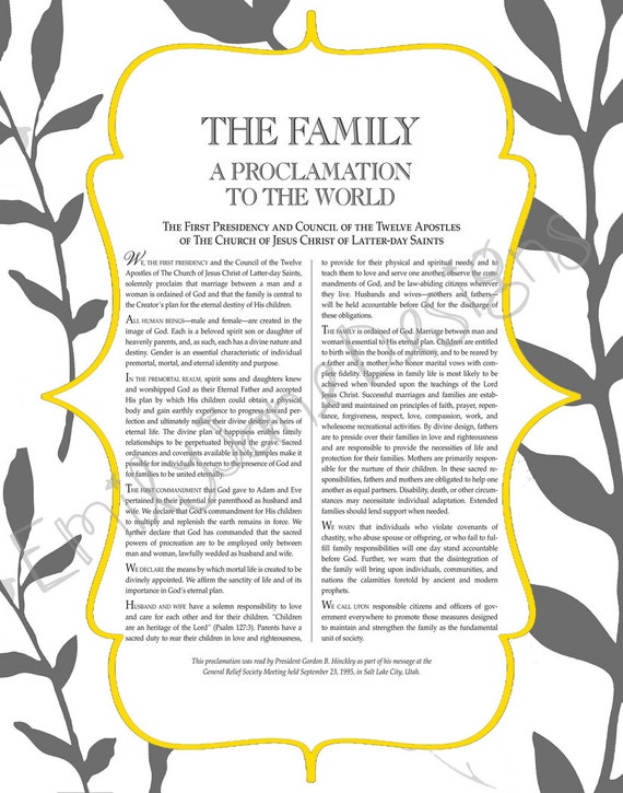 11x14 LDS Family Proclamation Printable Yellow/Gray/Black