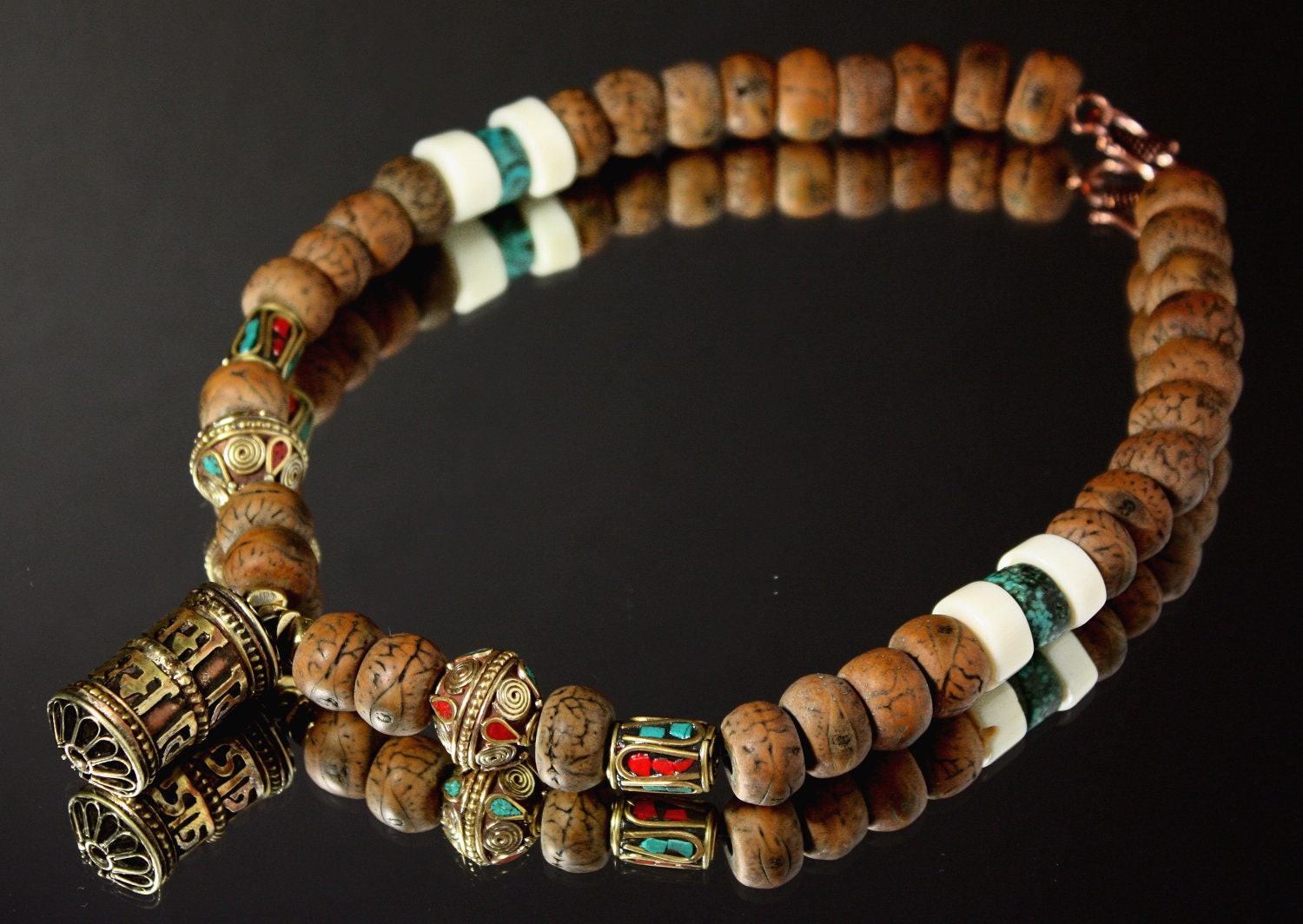 Buddhist Tibetan Prayer Wheel Necklace with by LhasaArtisanBrand