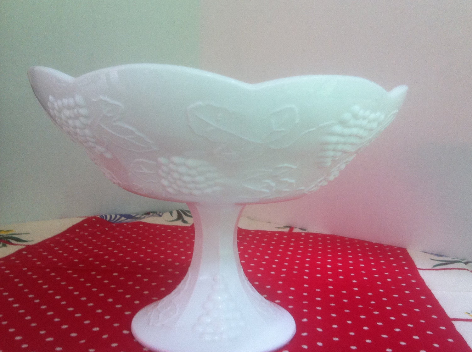 Large milk glass grape pattern compote bowl Haute Juice