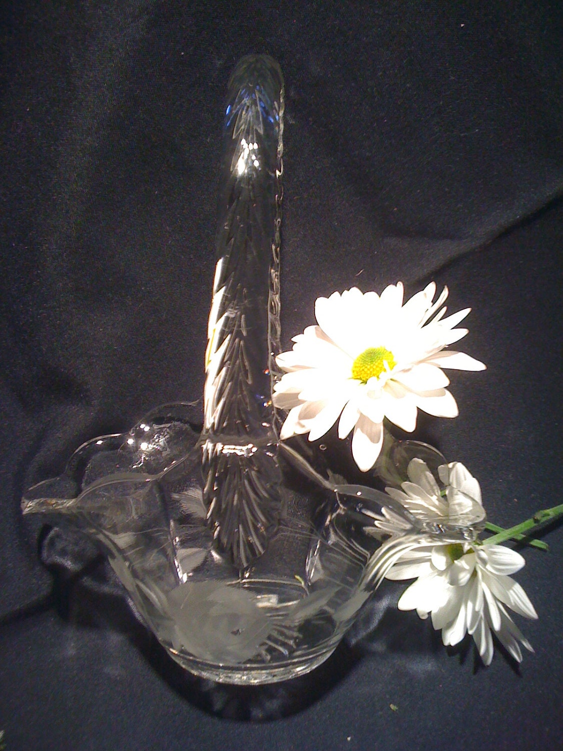 Victorian clear glass wedding basket etched by ReimagineVintage