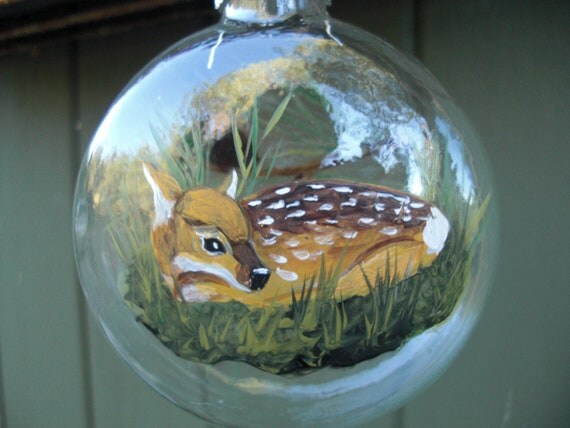 hand painted glass christmas ornament with sleeping fawn hand painted glass christmas ornament with sleeping fawn