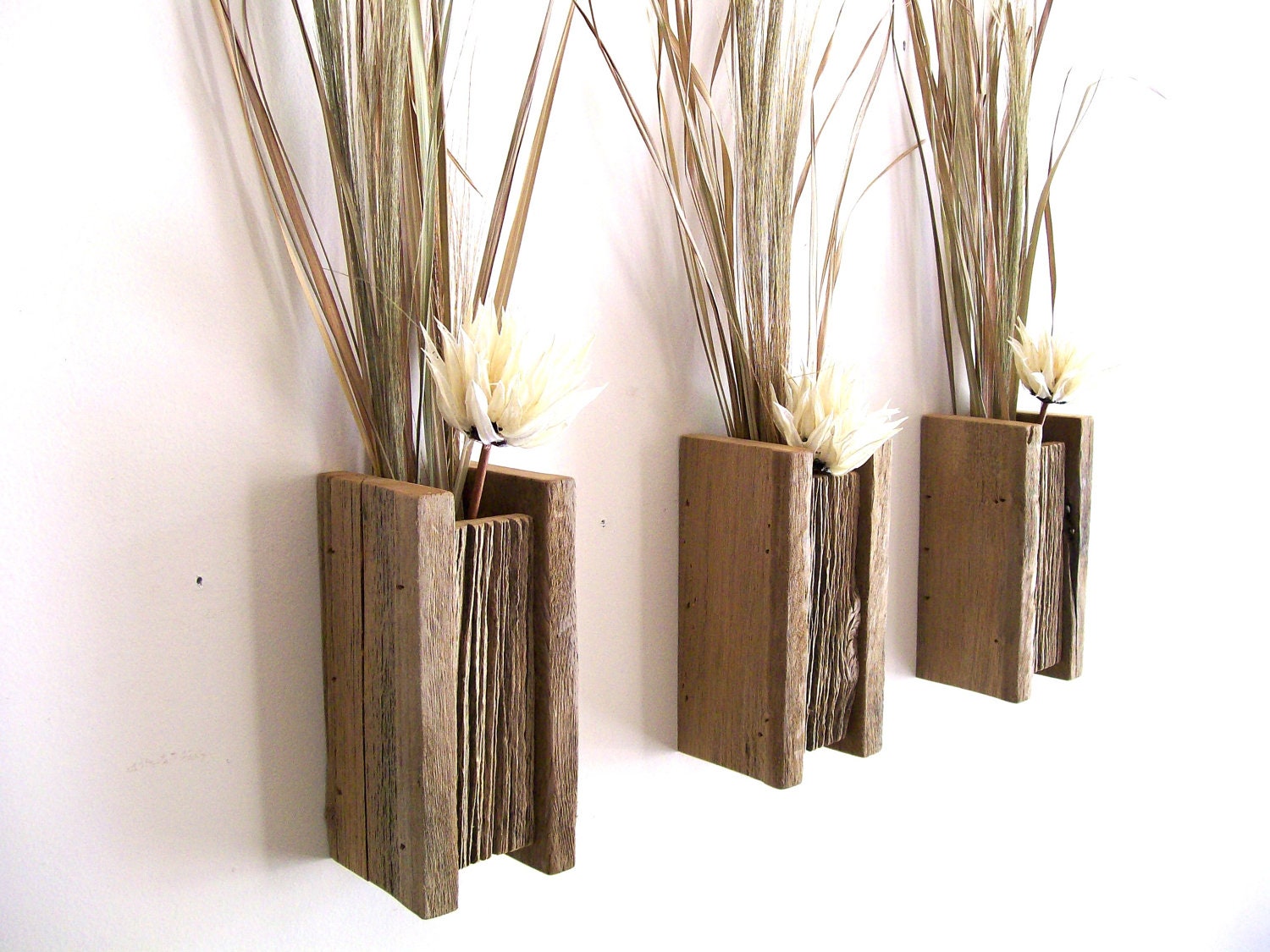 Set of 3 Rustic / Reclaimed / Barn Wood Wall Vase / Flower