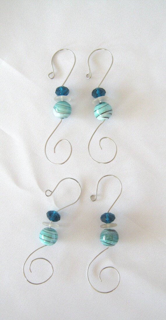 Christmas Ornament Hangers Hooks Set Turquoise Handmade Blue