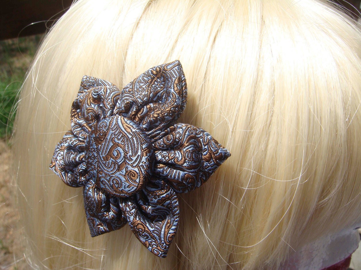 hair paisley silk by & BalanceLadyDesigns Pin Gold Blue Hair Clip Paisley Silk /