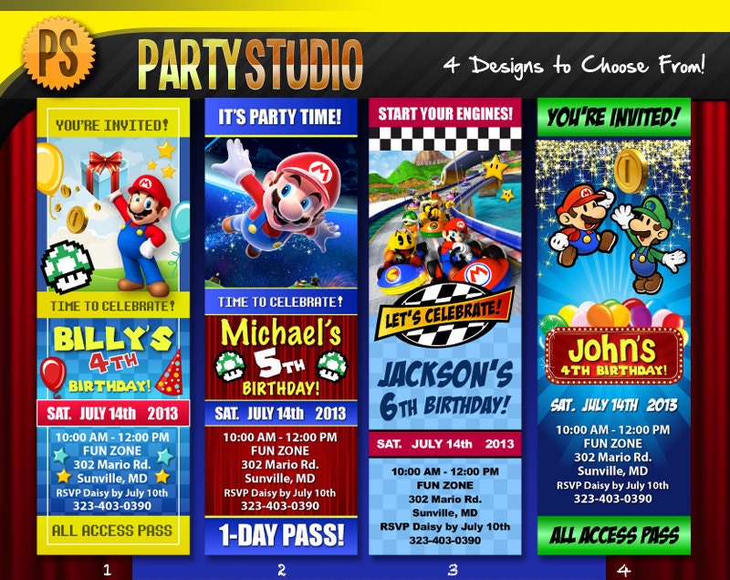 Super Mario Birthday Party Ticket Customizable Printable