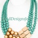 Chunky Turquoise, Gold and Wood Layered Statement Necklace and Bracelet Set - Anthropologie - Turquoise and Gold Bracelet - Bubble Necklace