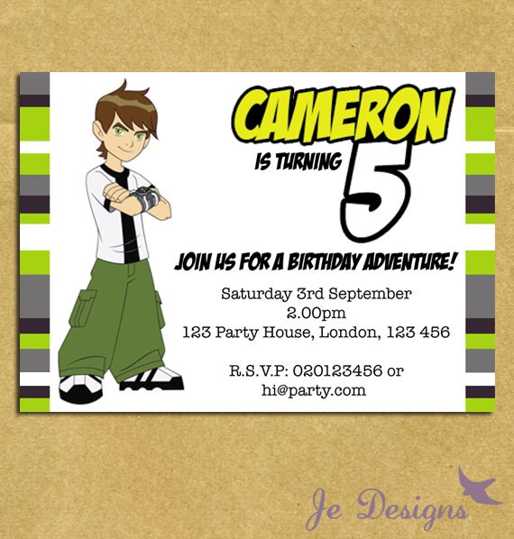Ben 10 Personalised Printable Birthday Party Invitation