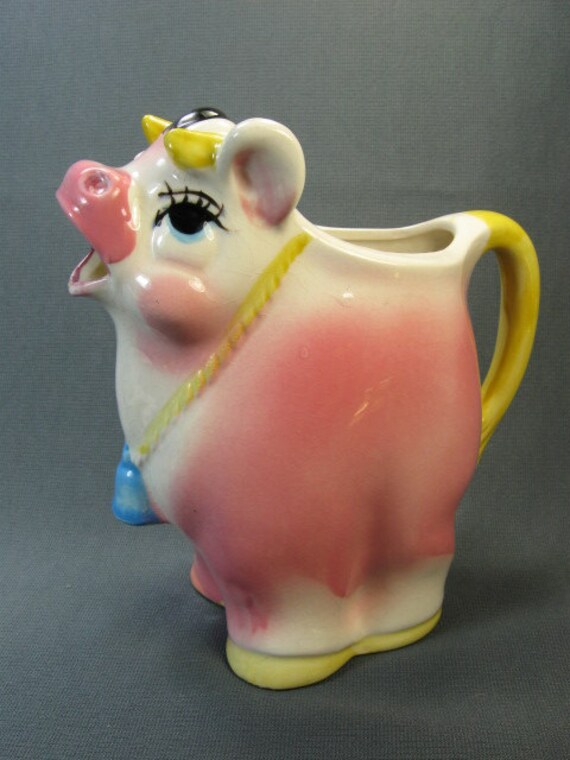 Adorable Vintage 1930s Cow Milk Cream Pitcher by AntiquesonAscot