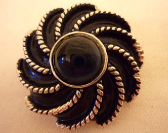 Vintage Signed Avon Enamel Midnight Moonglow Stone Brooch/Pin