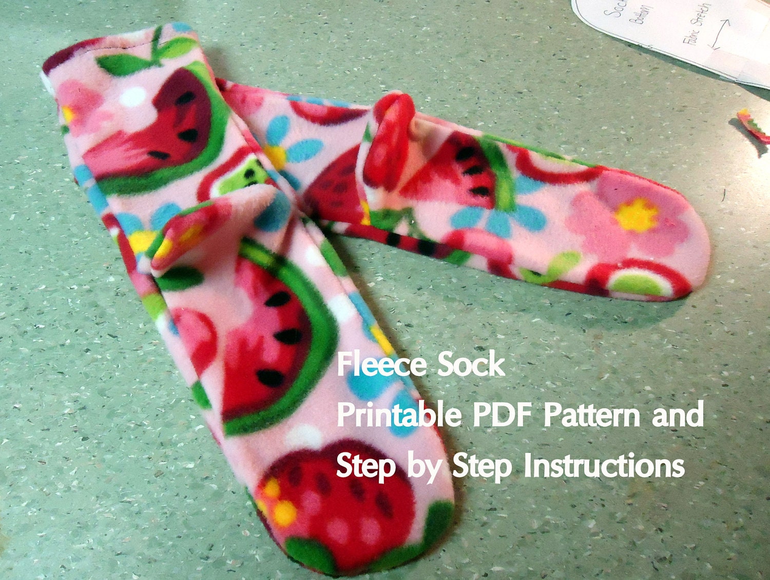 Hand Drawn Sewing Pattern Printable Fleece Sock Child Women